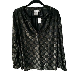 NWT FINLEY Chloe Luxe Dot Clothing Blouse Small Black Gold Metallic